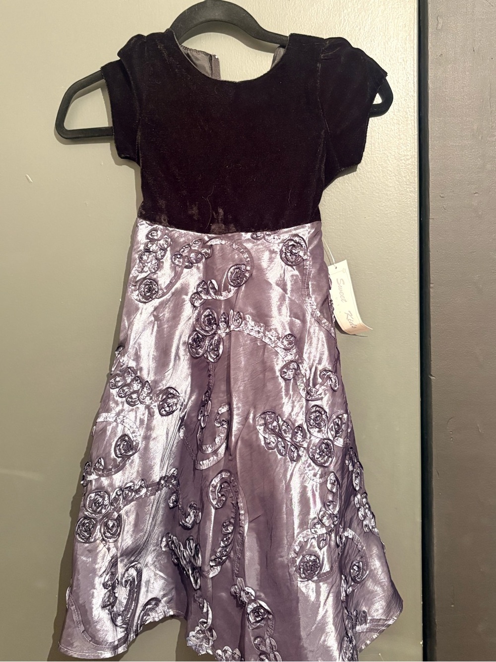 Lilac Satin Floral & Velvet Bodice Girls Formal Dress